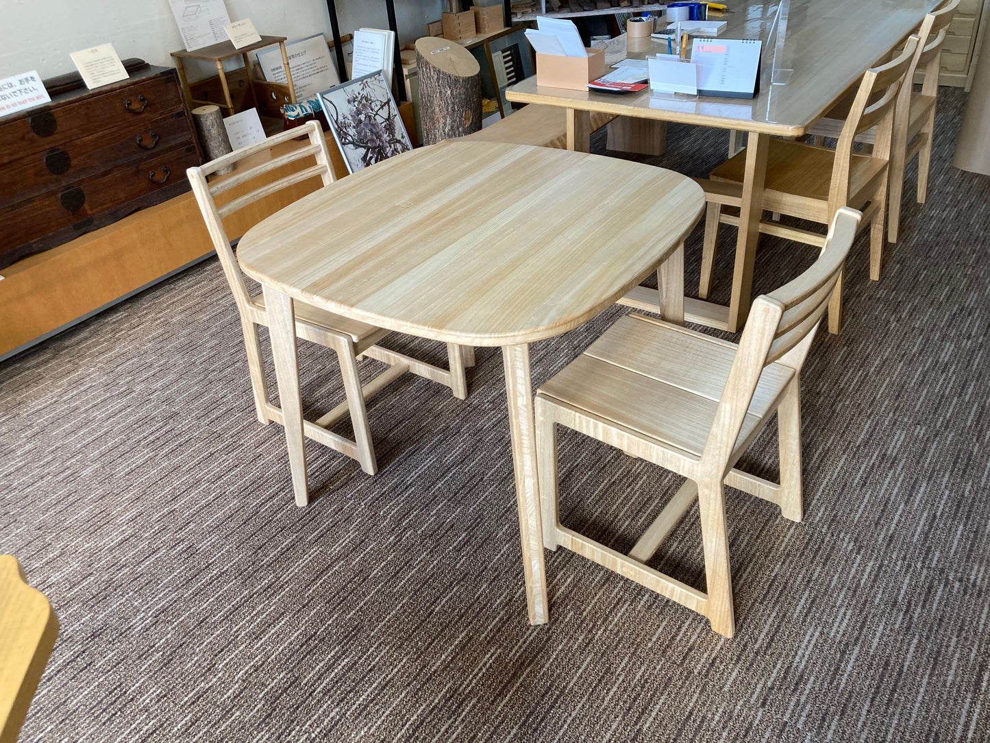 桐製 テーブル＆椅子2脚セット